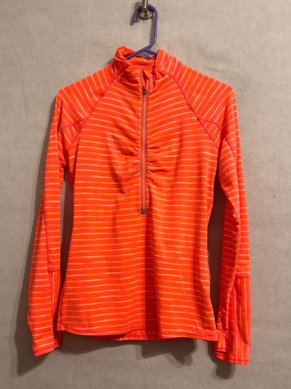 Athleta striped 1/2 zip athletic pullover Neon Orange Striped Quarter-Zip jacket